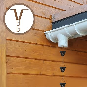2 Pack V Shaped Rain Chains for Gutters Adapter Clip, Rain Chains for Outside Hanging Downspout Flowerpot Connector Catcher Holder, Golden