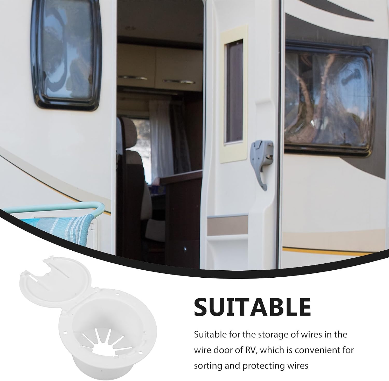 2PCS Boat & RV Cable Hatch - Marine Grade Flush Mount - Round Electrical Cable Access Hatch - Plastic Wire Management Port for Trailer Camper Motorhome White