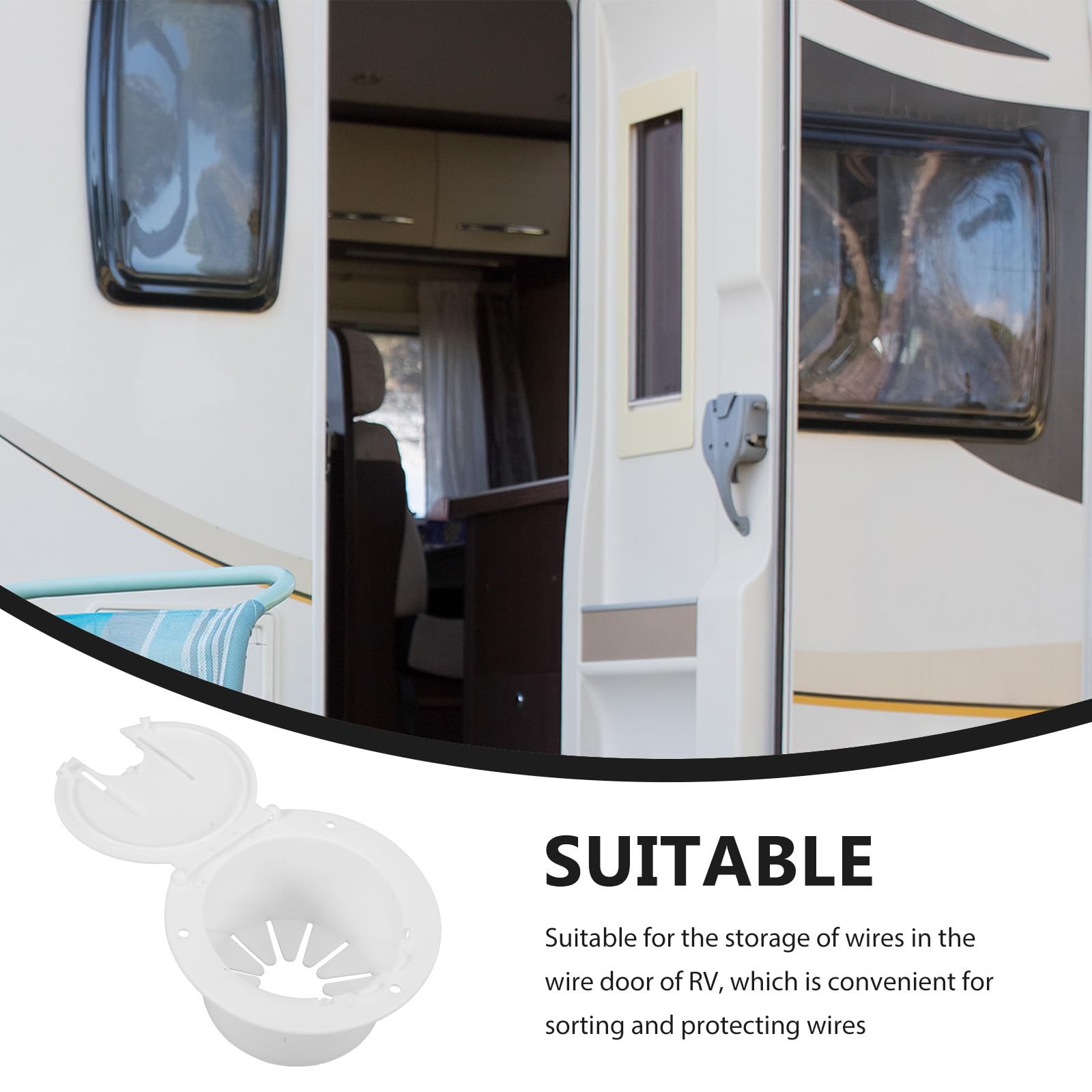 Lot de 2 trappes de Passage de câbles Marins : Orifice d'entrée de câble électrique Rond pour Camping-Car, Caravane ou Bateau - Passe-câbles étanche en Plastique Blanc