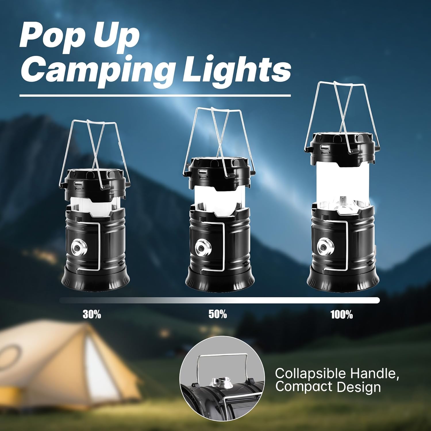 Lichamp Collapsible Portable Solar Camping Lantern, USB Rechargeable LED Flashlight - Survival Kits for Power Outages Hurricane Supplies Emergency, Indoor & Outdoor, 4-Pack - Image 5