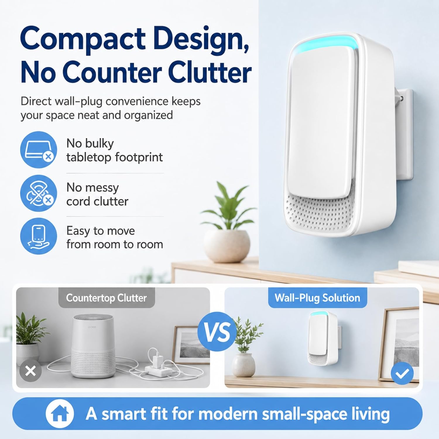 Air Ionizers for Home Quiet Air Freshener for Bedroom, Office, Kitchen Plug In Air Purifier Quiet Filterless Ionic Air Cleaner for Smoke Dust 1 Pack