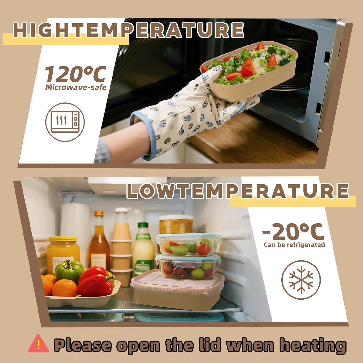 50 Pack 25 oz Paper Food Containers with Lids, Meal Prep Containers Disposable Large Paper Bowls, Microwavable and Freezer Storage Use Cardboard Food Containers - Image 4