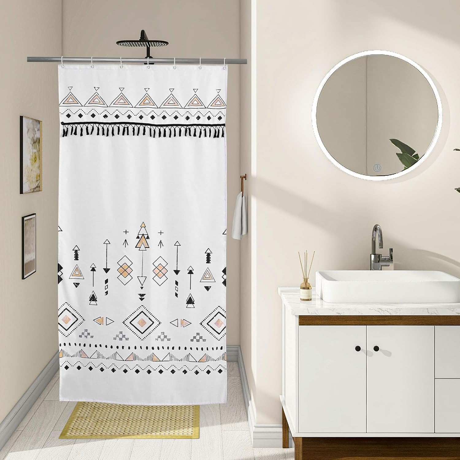 DESIHOM Modern Small Shower Stall Curtain with Top Tassel Size 36" x 72", Bohemian