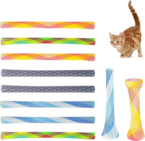 Andiker 10 juguetes de tubo para gatos, malla de nailon de 5.1 pulgadas, telescópico plegable de plástico para gatos, elegante juguete multicolor