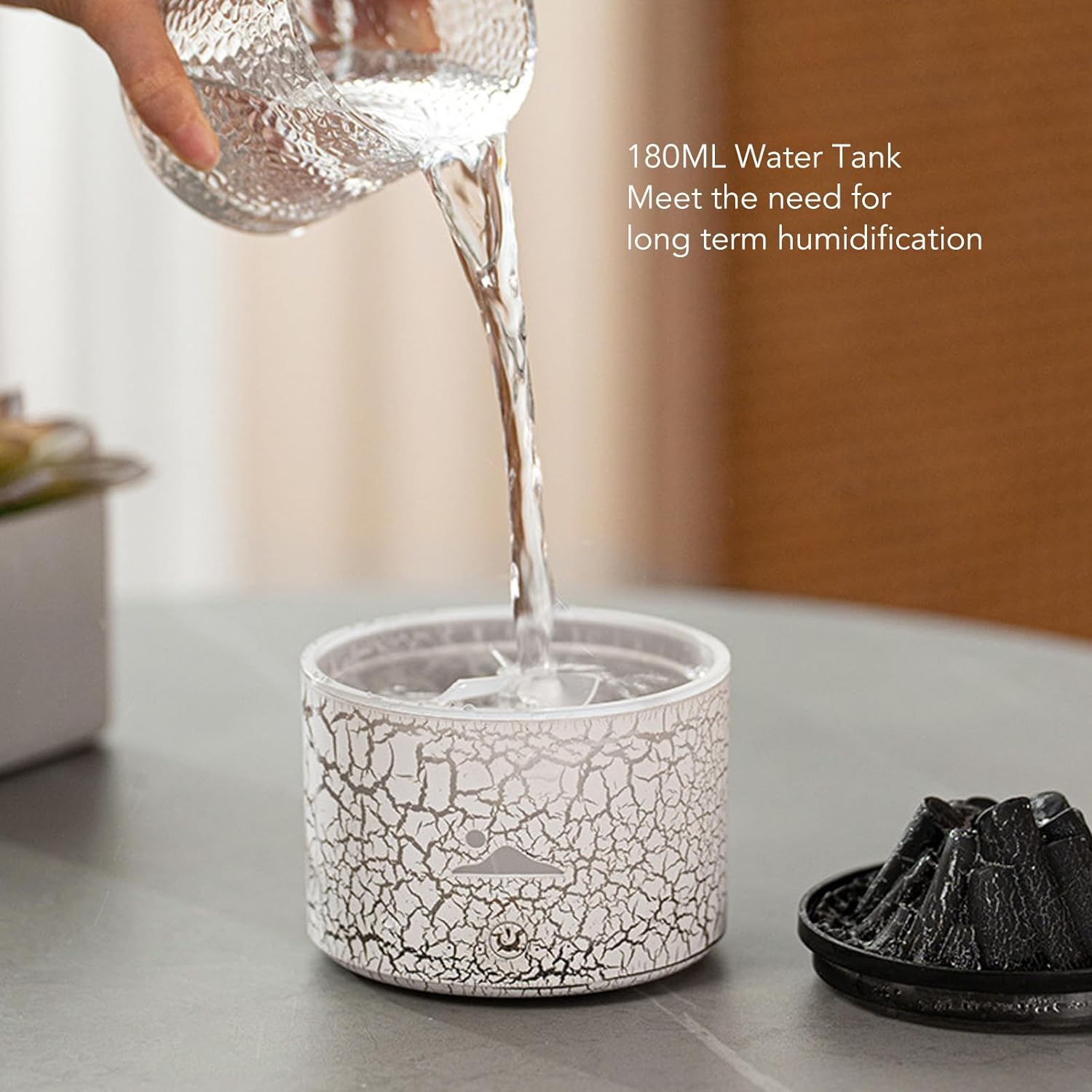 Humidificador de 180ml, difusor de aromaterapia con Apagado automático for Dormitorio, difusor de aceites Esenciales de aromaterapia, difusor de Llama de volcán(Bianco)