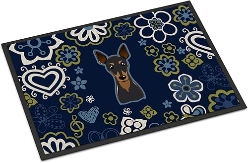 Miniatura 29 de Caroline's Treasures BB1449JMAT - Tapete de bienvenida de carlino negro, 24 x 36 pulgadas, tapete azul para puerta delantera, para interiores