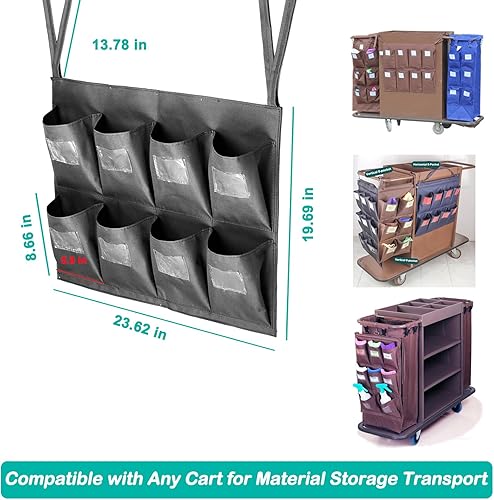 Miniatura 7 de Bolsa de repuesto para carrito de limpieza, impermeable, gruesa, comercial, 8 bolsillos, organizador de carrito de limpieza para ama de casa,