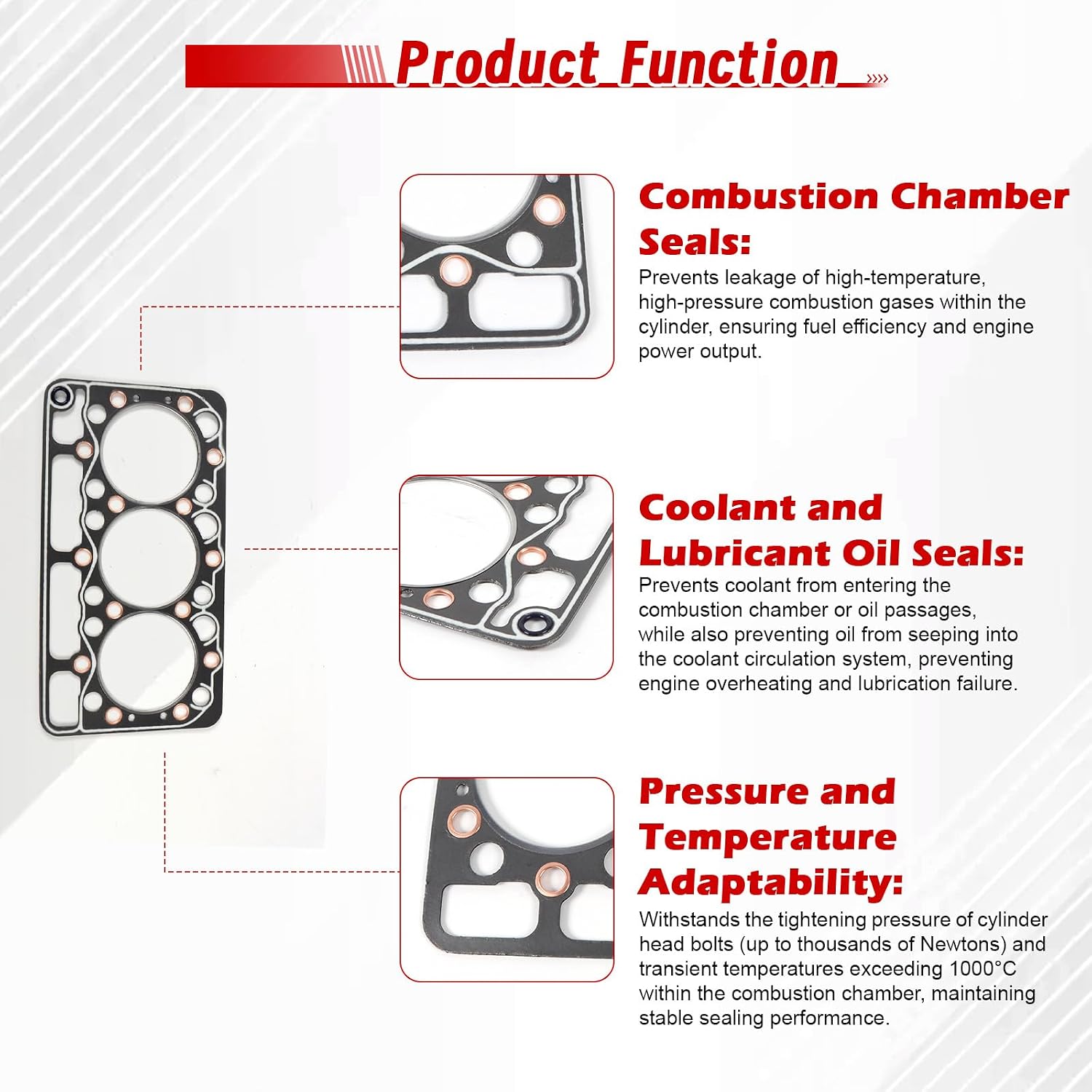 Cylinder Head Gasket, 15576-03310 16221-03310 1557603310 1622103310 Replacement for Kubota D905 D950 B7200D B7200E F2100 F2100E KH41 KH51 KH61