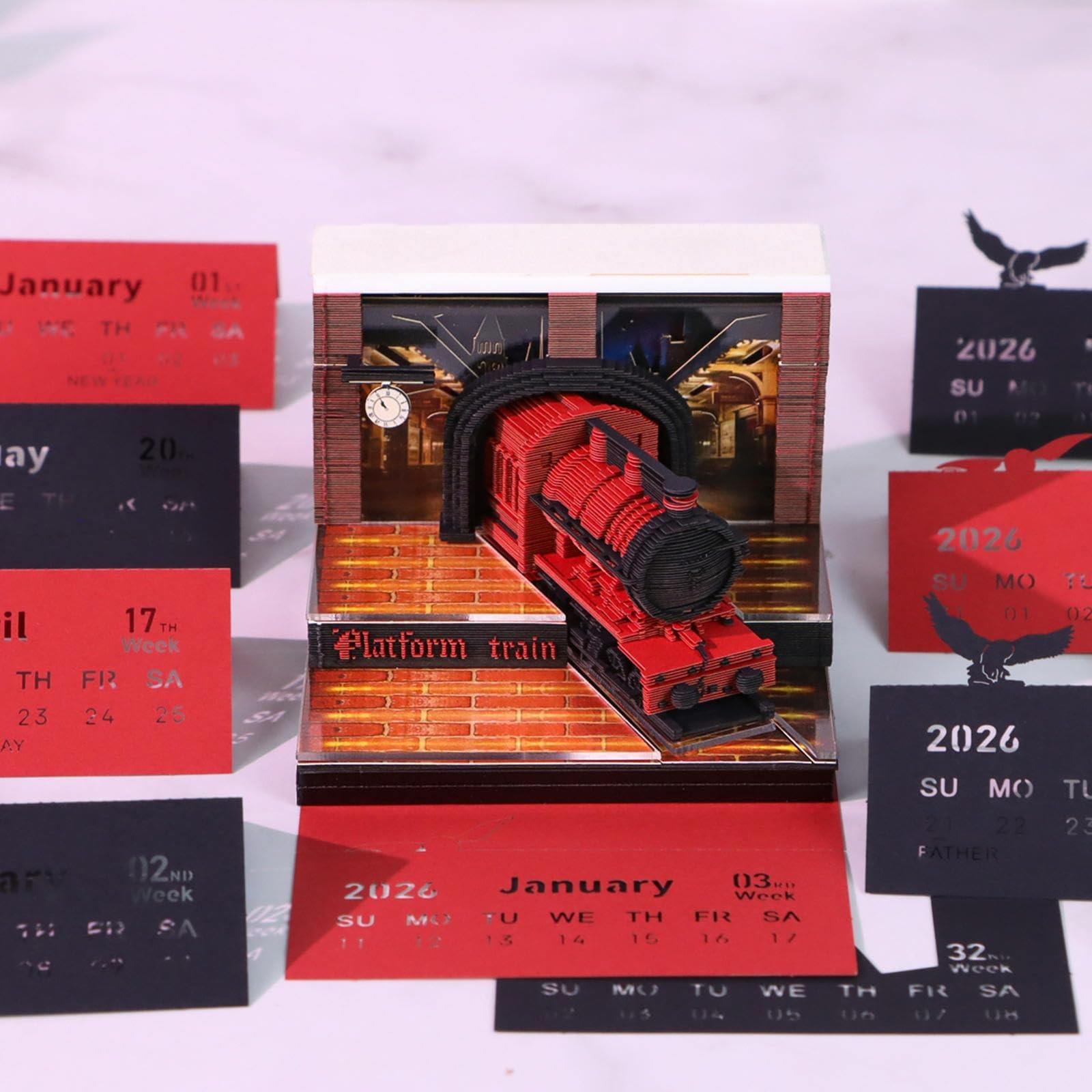 2026 Time Piece Calendar 3D Weekly Calendar Notepad 3D Tear Away Calendar DIY Paper Carving Art Desktop Decoration Gift for Christmas Birthday Anniversaries T