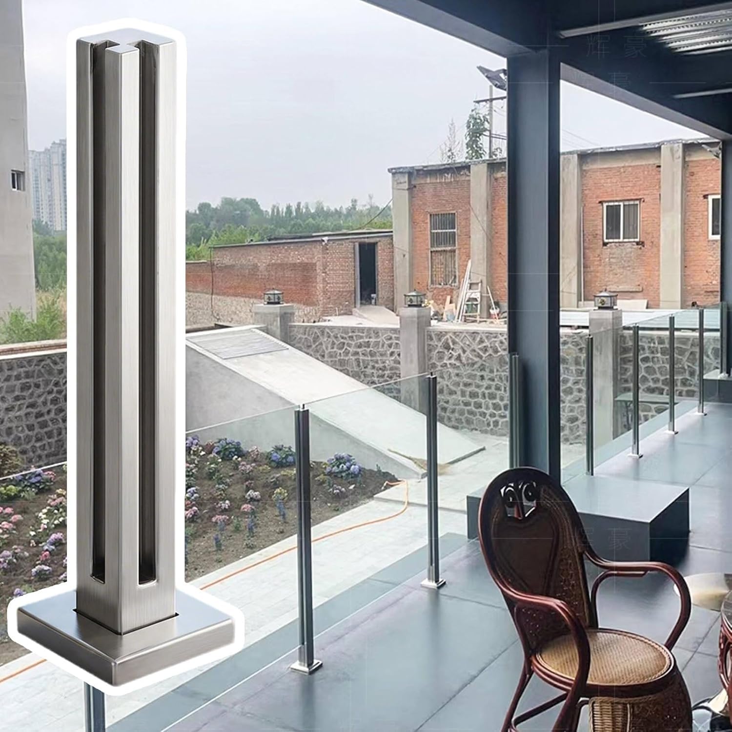 AVLLSO Glass Balustrade Posts Frameless Glass Panel Clamps with Rubber Strip, Balcony Stair Deck Guardrail Fence(Corner Post,105cm/41.3in)