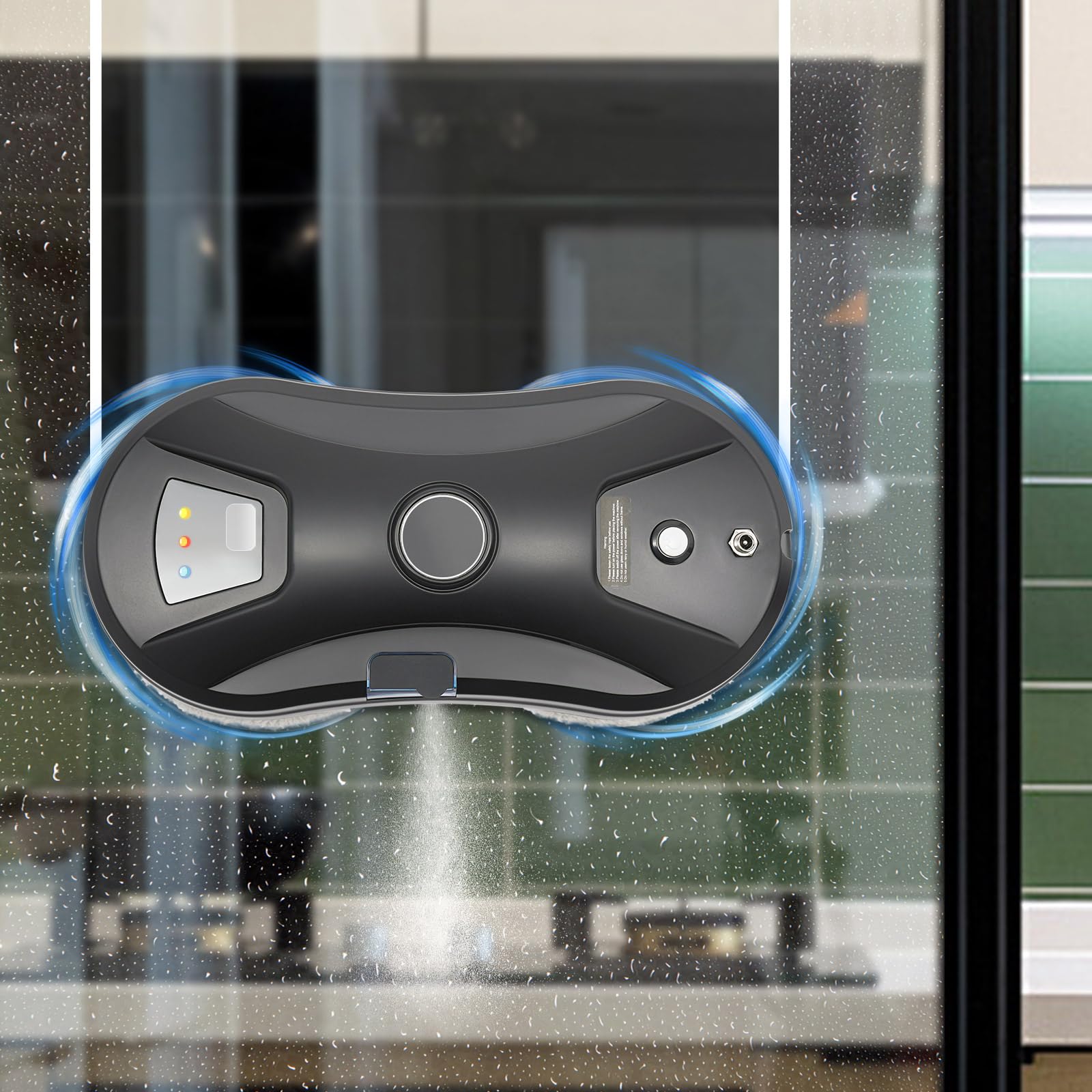 Robot limpiador de ventanas inteligente con potencia de succión de 2800 Pa y cuerda de seguridad | incluye mando a distancia y 10 almohadillas de limpieza, navegación automática para limpieza