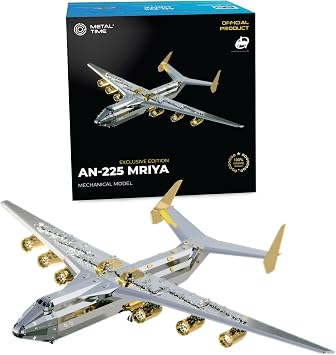 METAL-TIME Handmade Assembled Large Version of ANTONOV Mriya AN-225, Mechanical Model, Cargo Aircraft, Assemble Model Kit, 3D Model DIY Kit, Airplane Working Model, Ukrainian Dream, Double Color.