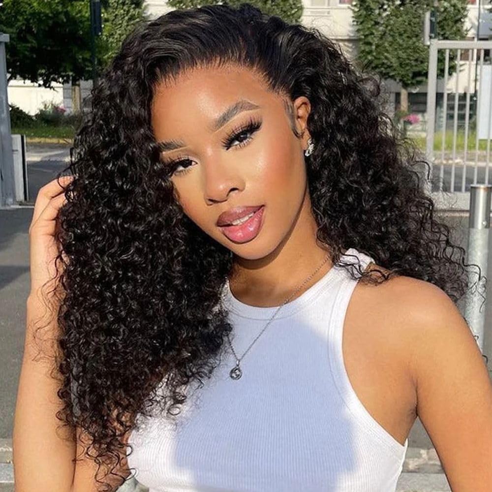 Perruque Cheveux Naturels Humains Half Wig Emi-Perruque Cheveux Sans Colle Sans Mèches à Laisser Boucles Afro Kinky Bouclée Cordon De Serrage Bandeau Pour Femmes 16 inch