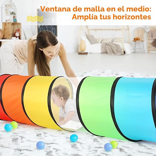 Miniatura 5 de Tienda de campaña de túnel de juego para niños pequeños, colorido juguete de túnel de gateo desplegable para bebé o mascota con malla transpirable