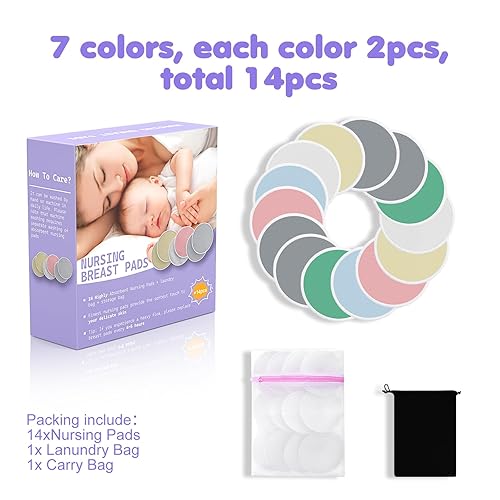 Miniatura 7 de Almohadillas de lactancia de bambú orgánico, paquete de 14 almohadillas posparto reutilizables y lavables para lactancia materna y maternidad, con