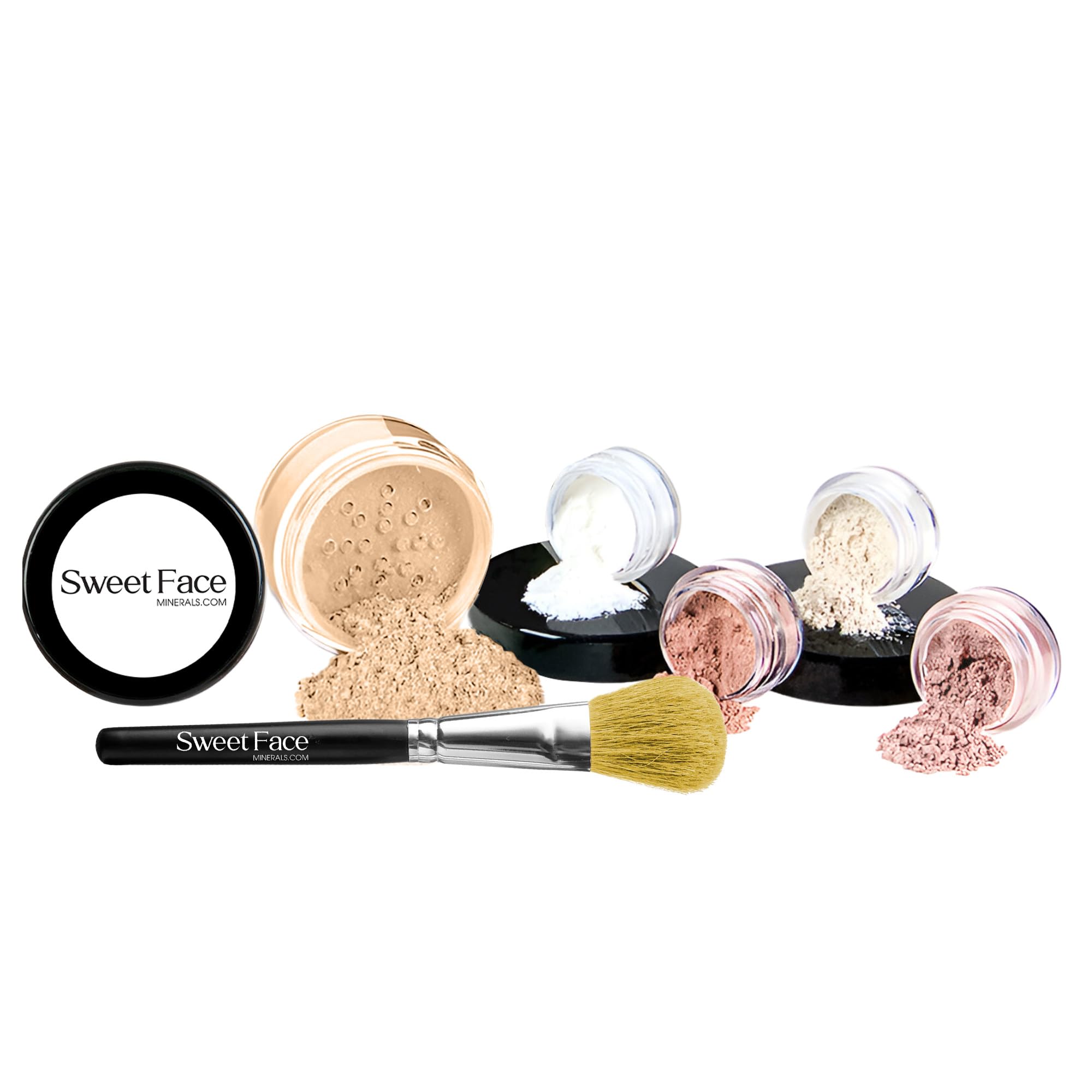 6pc Mineral Makeup Starter Kit for Beginners – Full Size Foundation with Sample Size Veil Primer, Blush, Bronzer & Setting Powder (Warm)