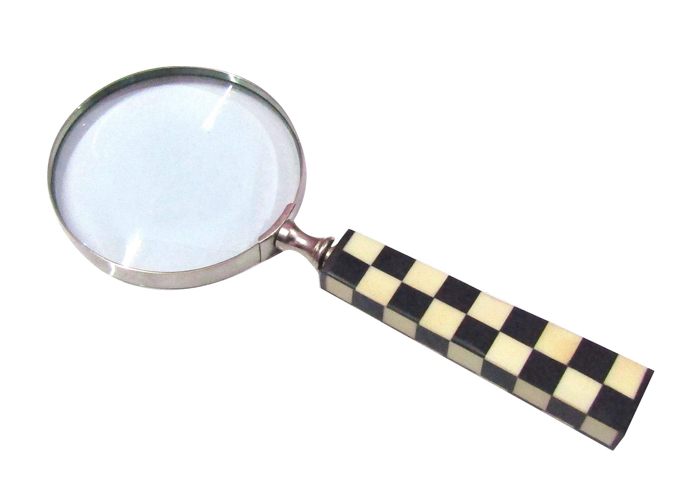 Brass Magnifier Lens with Resin Handle Dia. 4" Magnify Mirror for Reading and Study Table