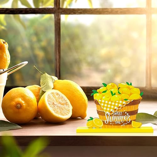 Miniatura 6 de Blulu 4 piezas de decoración de mesa de verano, centro de mesa, mesa de madera de limón, decoración para fiesta de verano, casa de campo, decoración