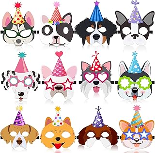 12 Pcs Dog Party Favor Masks for Kids Funny Soft Felt Masks Puppy Themed Birthday Supplies Banner Decoration for Dog Pet Birthday Animal Costume Halloween Cosplay Party Favors Baby Shower, 12 Styles