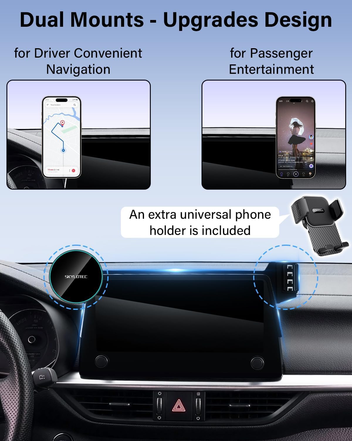 Dual Phone Mount for 4th Gen Toyota Tacoma 2024-2026/6th Gen 4Runner 2025 2026 Accessories Phone Holder for MagSafe, Magnets Wireless Charger Cell Phone Base(Only Fit 14-inch, Not Fit 8-inch Screen)