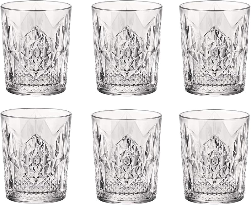 Bormioli Rocco Bartender Stone 13.25 oz. Double Old Fashioned DOF Drinking Glasses for Cold Drinks, Juices, and Cocktails, Clear, Set of 6