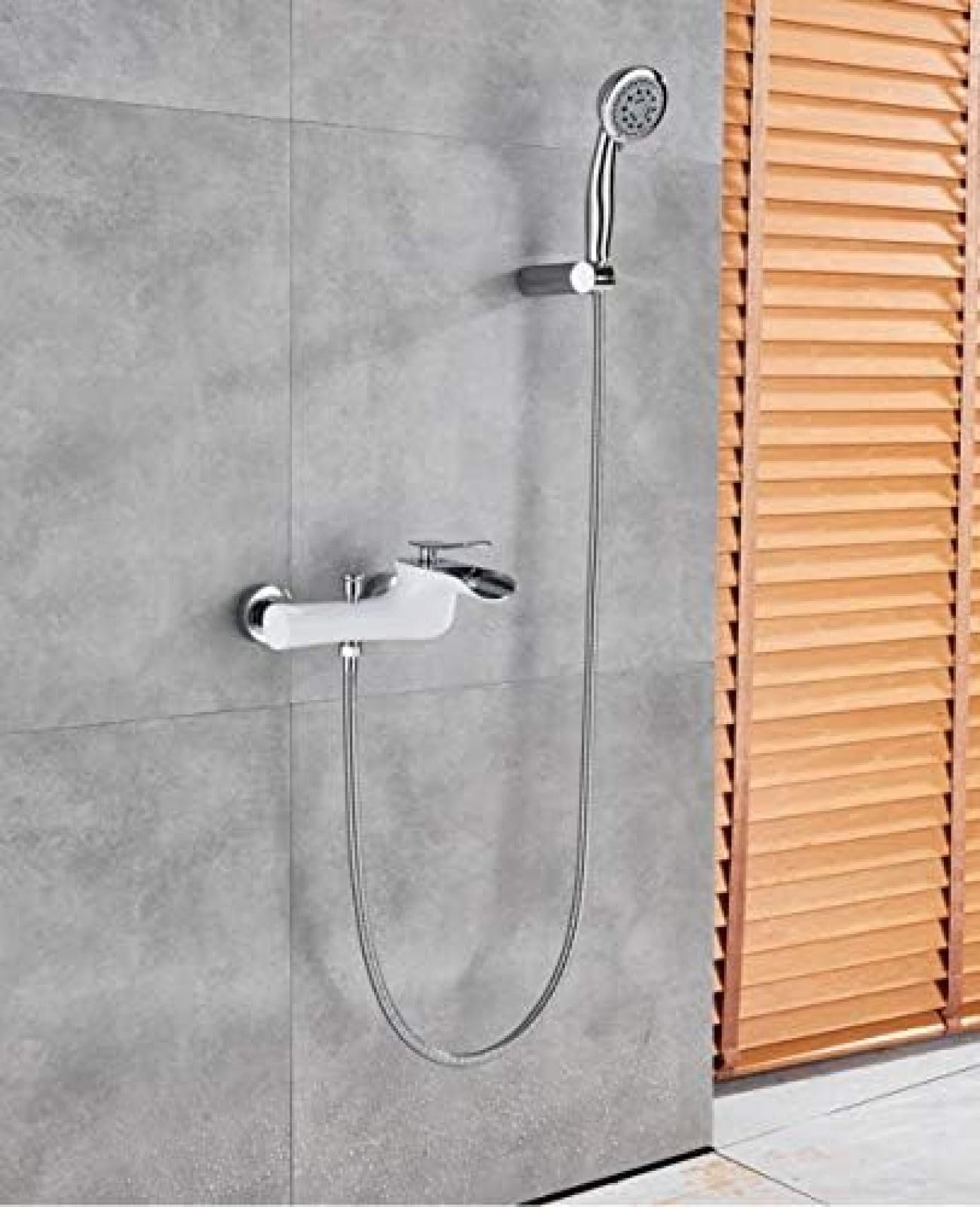 GLJTUO White Waterfall Spout Bathtub Faucet Wall Mounted Multi Function Hand Shower Bath Shower Set One Handle Bath Tub Mixer Faucet Tap