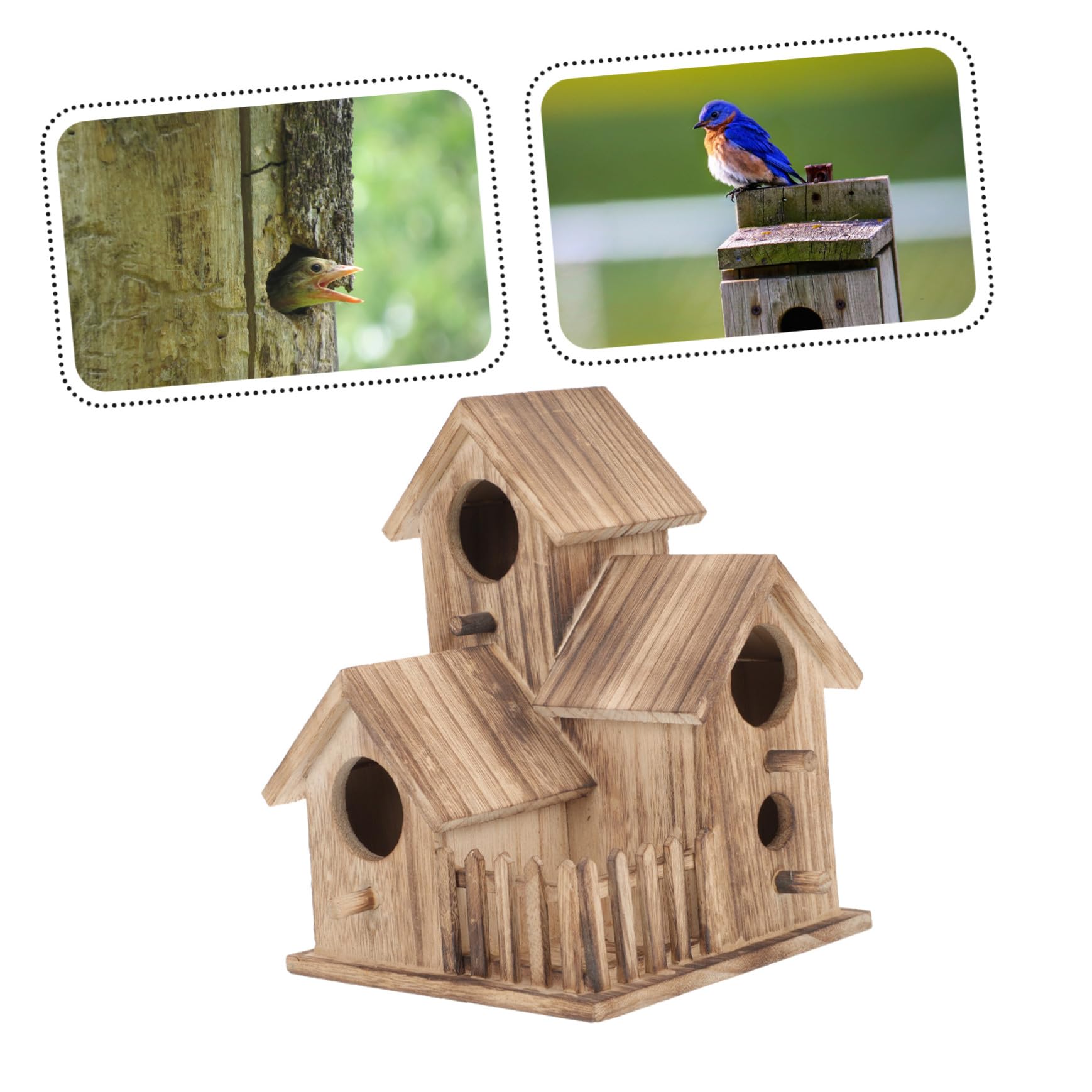 FRCOLOR Villa Nido De Pájaro Independiente Comedero para Pájaros De Madera Caseta De Cría para Jardín Nido para Periquitos