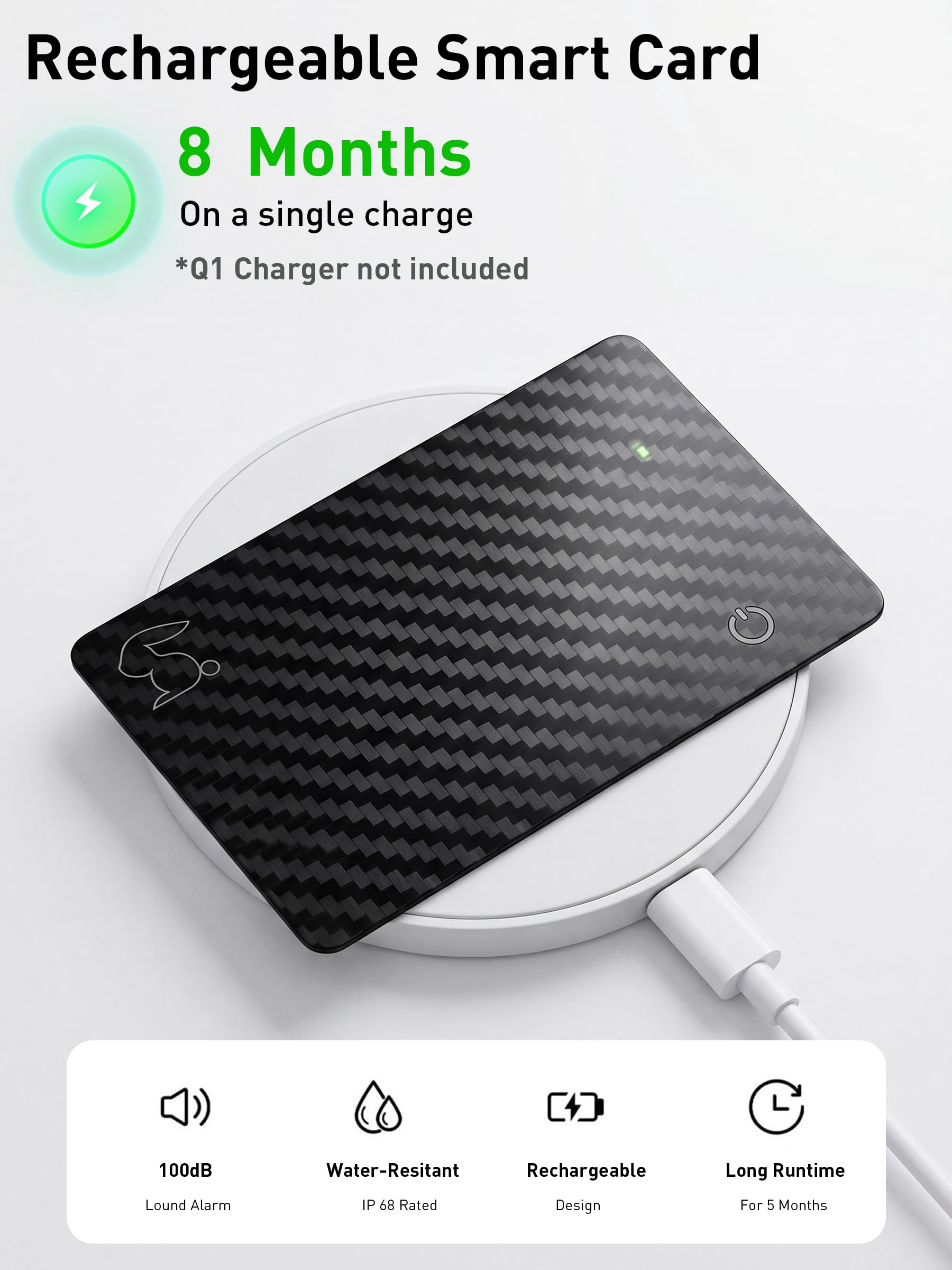 Carta di monitoraggio del portafoglio certificata MFi, ricerca oggetti ricaricabile per portafogli, passaporto, bagagli, compatibile con Apple Find My e Google Find Hub, localizzatore di