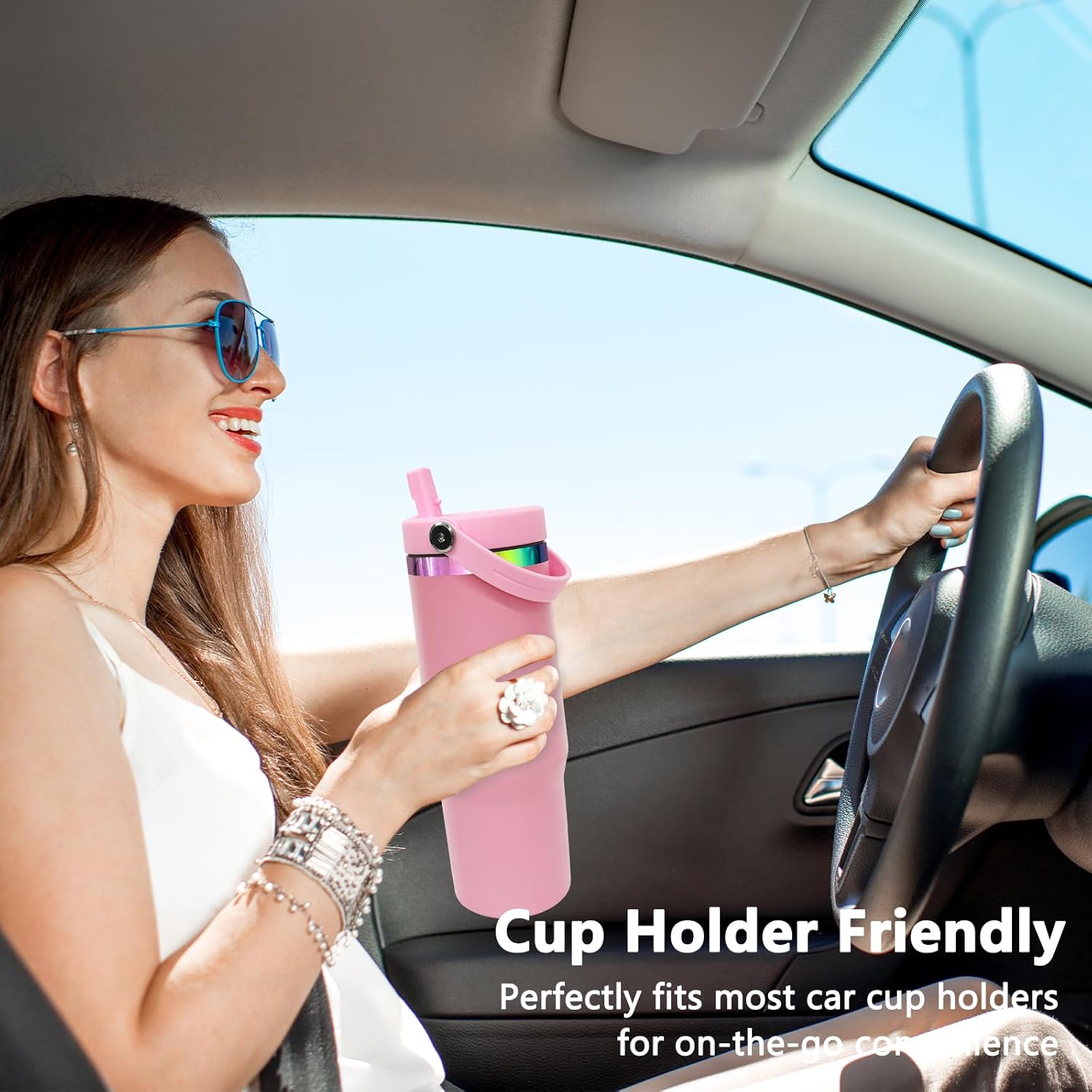 30 oz Tumbler with Handle and Straw, Vacuum Insulated Tumblers with Flip Straw and Top Handle, Leakproof Powder Coated Tumbler, Stainless Steel Travel Mug for Coffee Water((Pink) - Image 5