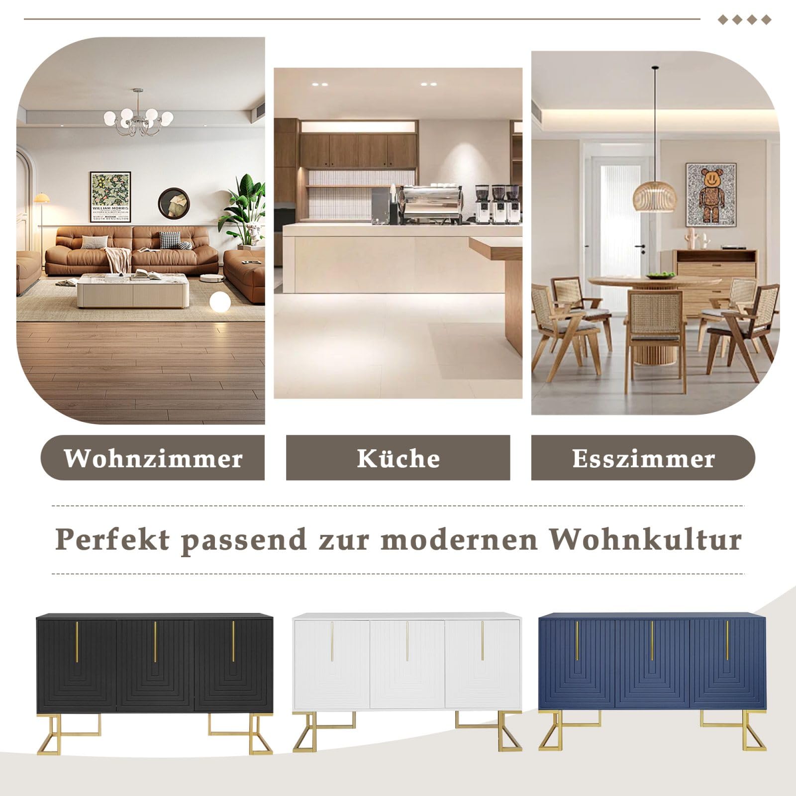Armoire De Rangement Haute 180cm Avec 3 Tiroirs Et 2 Portes - Design Courbe, Poignées Dorées | Noir - 2