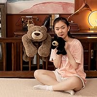 Vista 5 de Hronsa Animales de peluche con peso, oso con peso, lindo cojín de felpa de oso negro para adultos, niños y niñas, 11.8 pulgadas