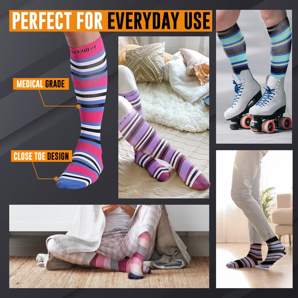 Doc Miller Compression Socks for Women & Men - Knee High Support, 15-20mmHg, Medical Grade, Size - Ideal for Sport, Travel, Nurse, Pregnancy & Varicose Veins, 1 Pair - Image 2