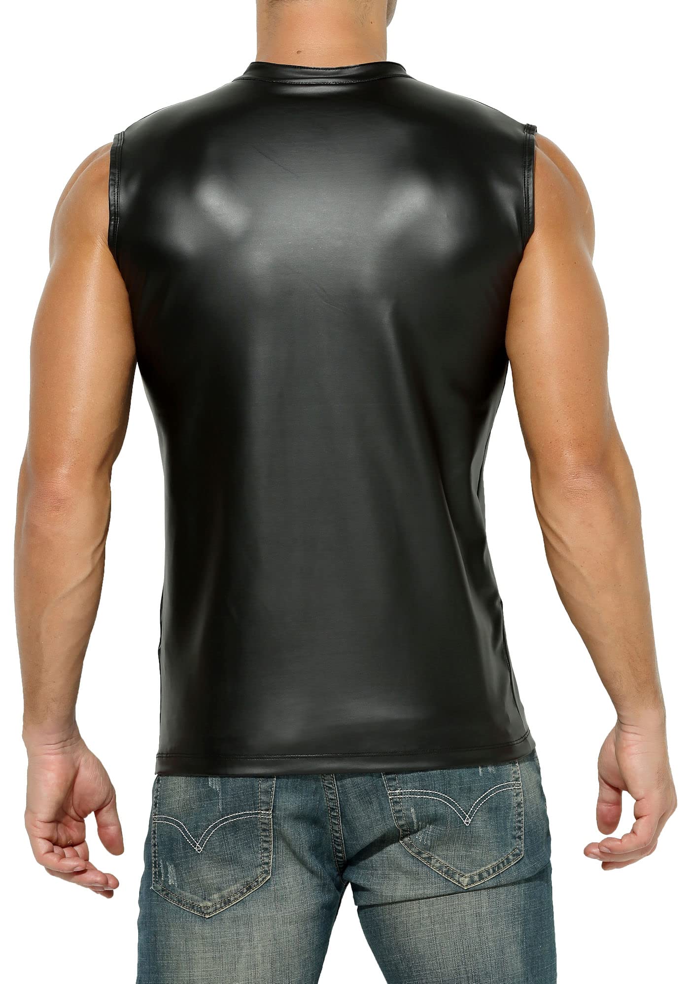 Haut pour homme en latex, T-shirt découpé noir