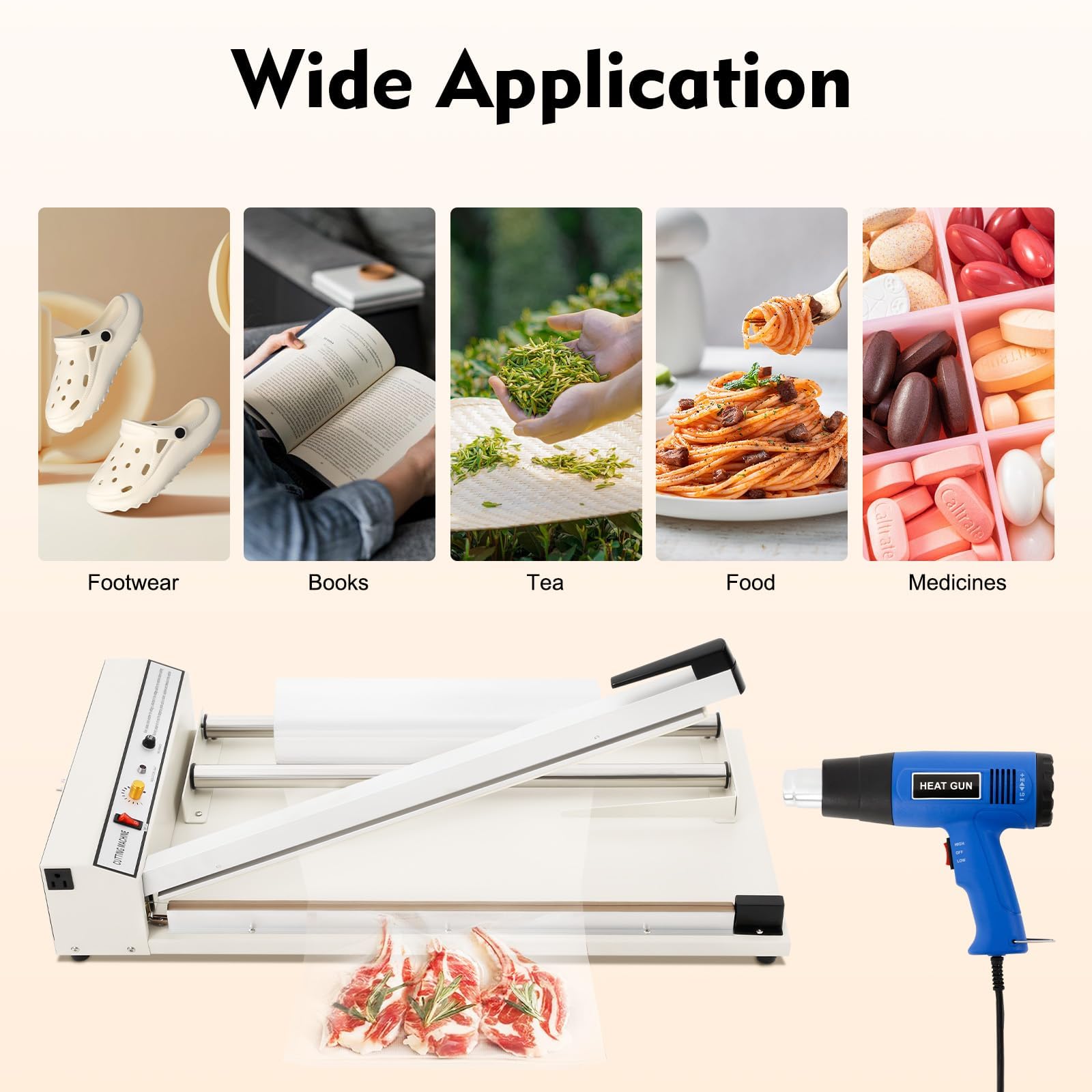 24 Zoll/60 cm Schrumpffolienmaschine mit 3 kg 30 cm langer und 1,5 cm breiter Membran, Heißsiegelgerät 530 W mit 1500 W Heißluftpistole, verstellbares Schrumpffolienschweißgerät zum Verpacken von PVC,