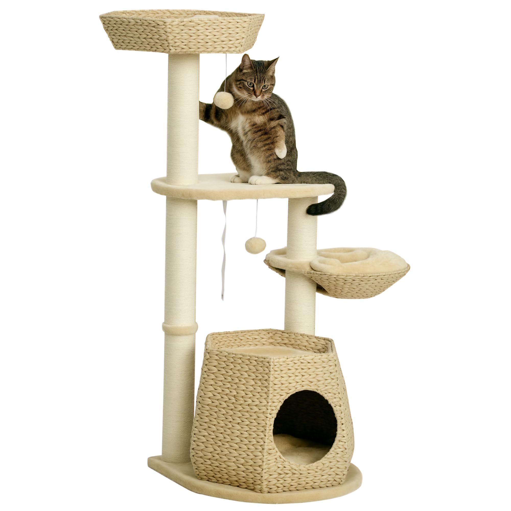 Arbre à grimper stable de 119 cm avec colonnes renforcées pour chat