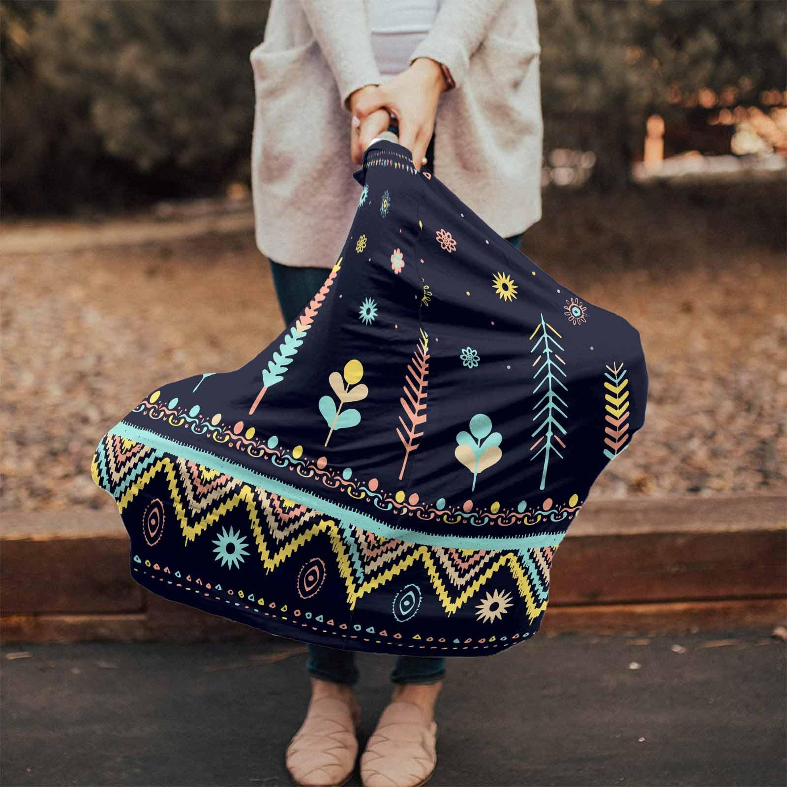 Nursing Cover for Breastfeeding Scarf, Colorful Geometric Tribe Style Baby Car Covers Super Soft Multi Use for Canopy Shopping Cart Cover Blanket Stroller Cover