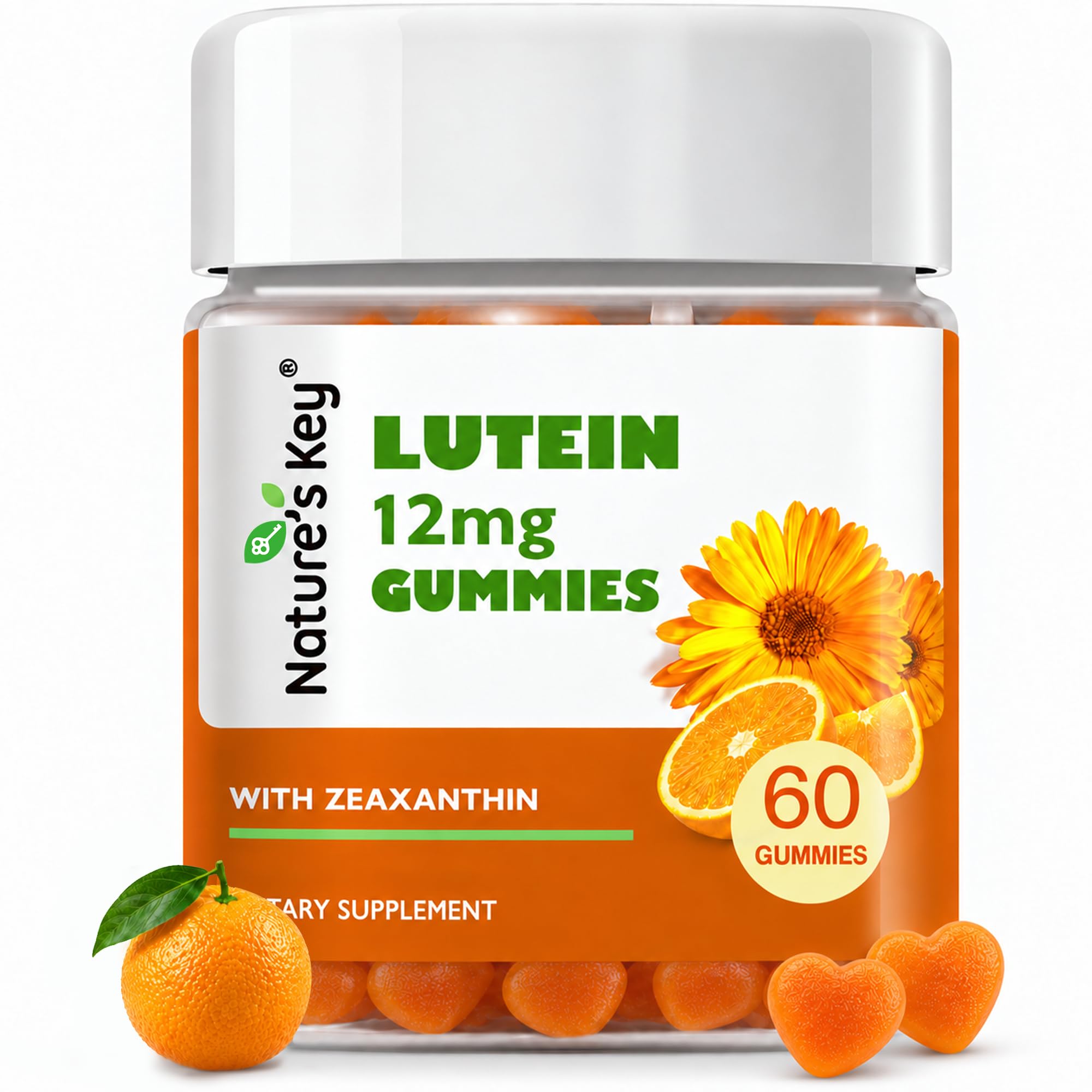 Nature's Key Eye Vitamins, 12mg Lutein and Zeaxanthin Supplements, Gummies Vitamin A for Kids and Adults | Eye Health and Brain Function Supplement | Orange Flavor, 60Ct 60 Count (Pack of 1)