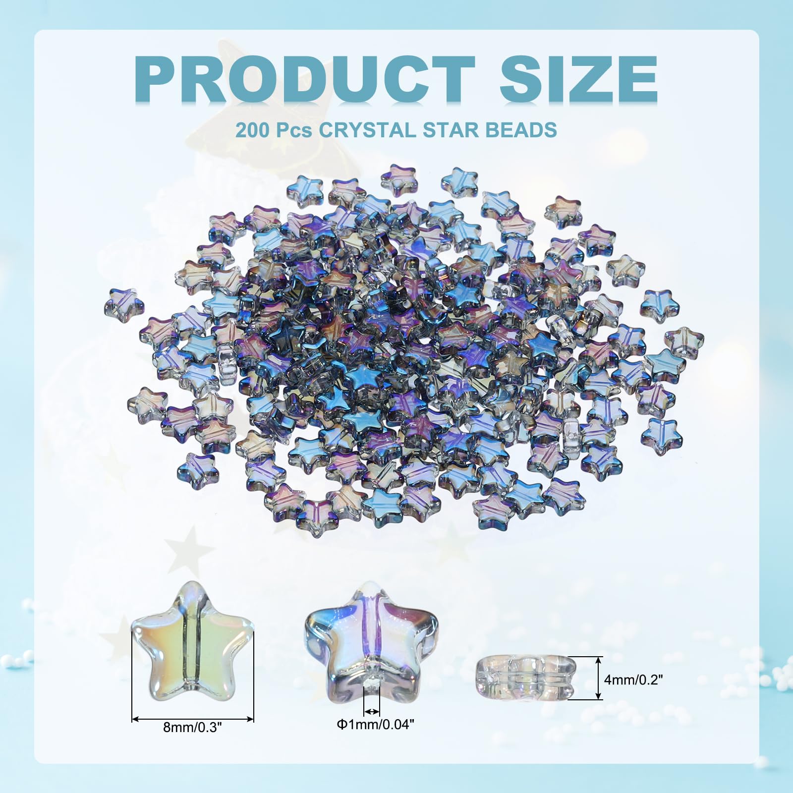 PATIKIL 8mm Crystal Star Beads, 200 Pcs Glass Spacers Bead Star Shaped Charm Pendants for Jewelry Making Bracelet Necklace DIY Blue - Image 2