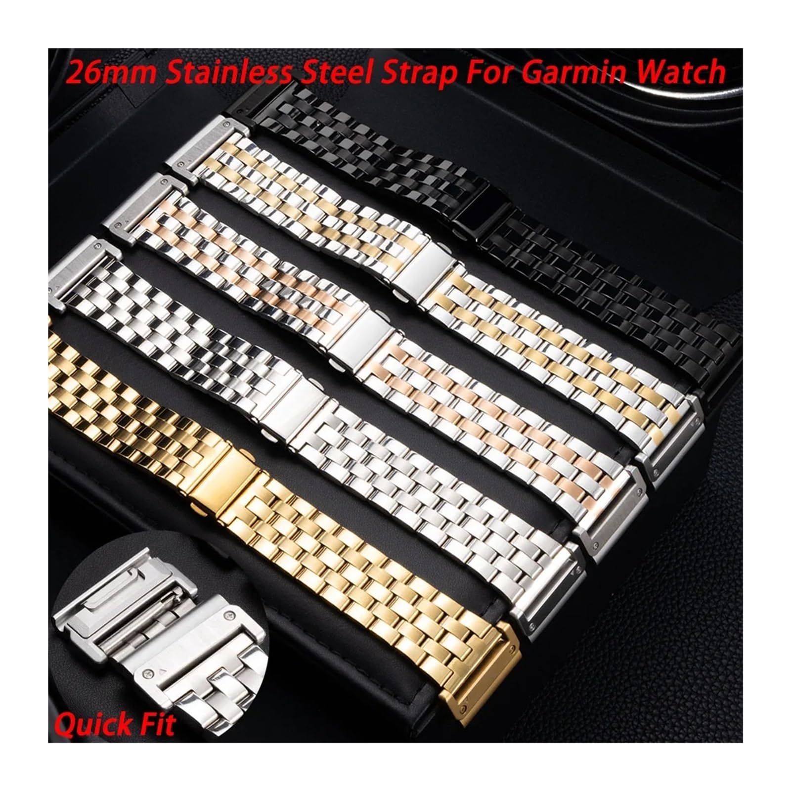 Quick Fit 26mm Stainless Steel Strap For Garmin Watch Fenix 8 7X 7 Solar 6x Pro/Fenix 6Pro /Fenix6 Sapphire/Forerunner 935 band(Silver Gold,For Fenix 8 51mm)