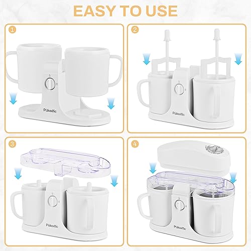 Miniatura 5 de Pukomc Máquina para hacer helados para uso doméstico, con dos cuencos de helado, operación simple y fácil de limpiar, color blanco