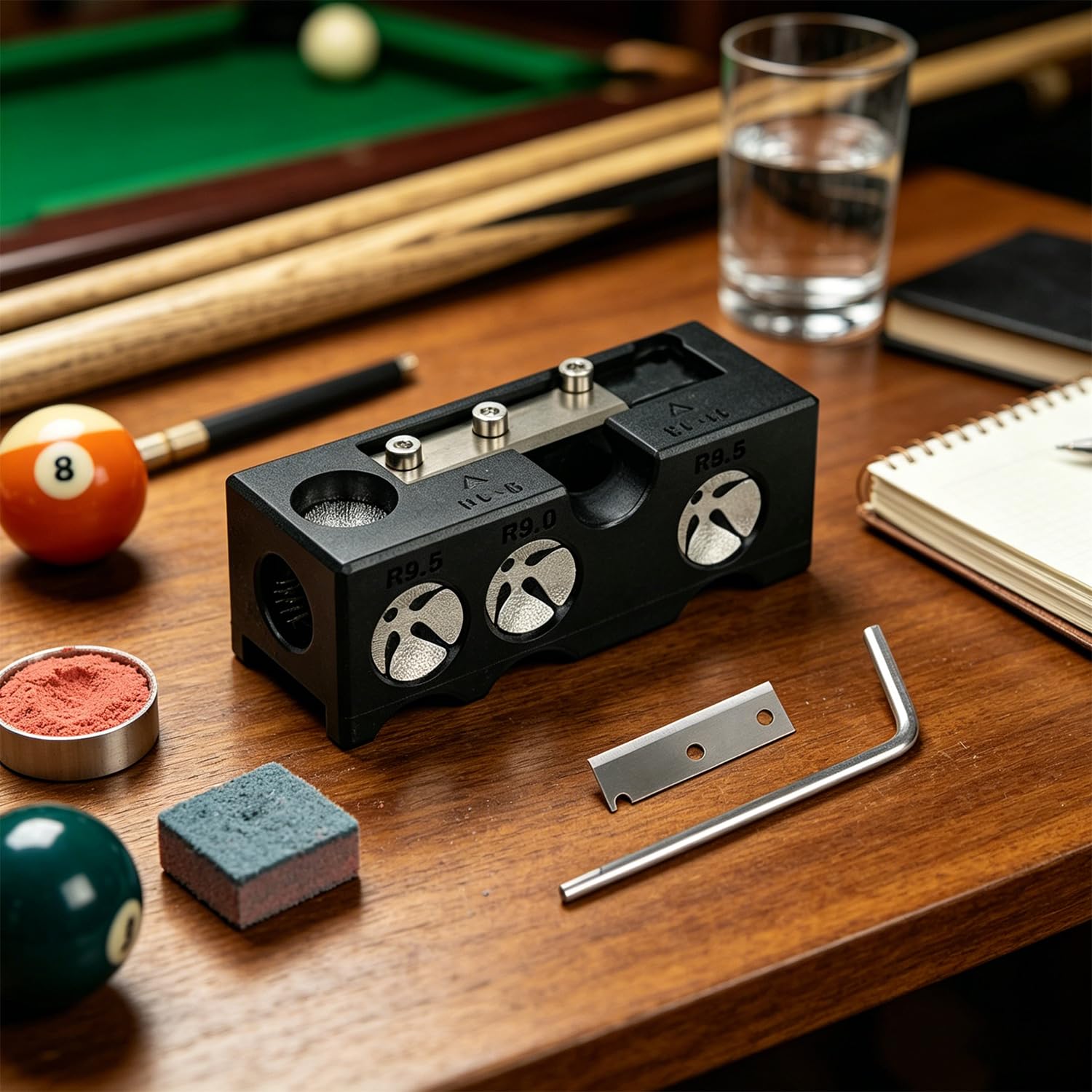 1 Set di Strumenti per La Testa in Pelle per Stecca da Biliardo 11 in 1, Scatola di Plastica Portatile, Lucidati E Modificati per Sostituire La Testa in Pelle.