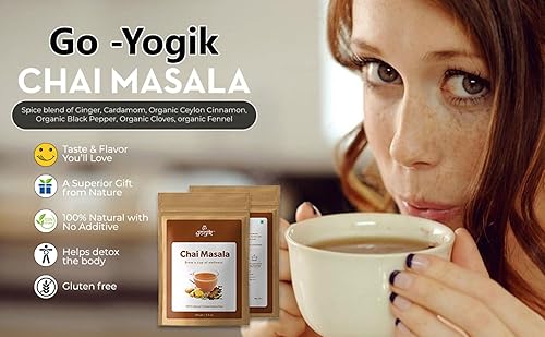 Miniatura 9 de Go-Yogik Chai Tea Masala 80 tazas Mezcla auténtica de jengibre y canela cardamomo, sin cafeína, vegano, sin azúcar, sin hoja de té
