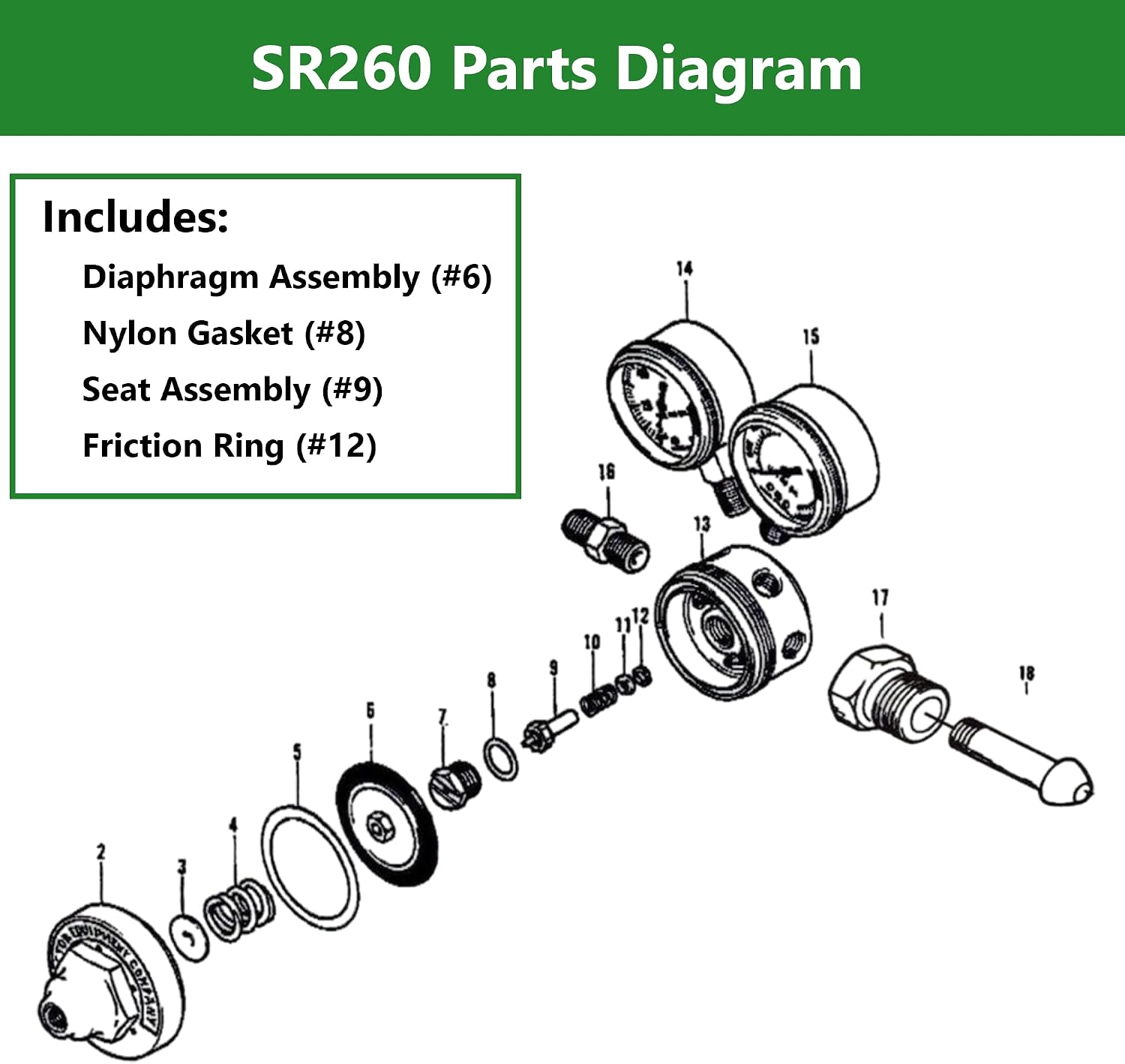 Repair Parts Kit for Victor SR260A Acetylene Regulator – 0790-0051 – Diaphragm, Nylon Gasket, Seat Assembly, Friction Ring