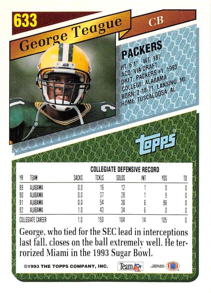 Amazon.com: 1993 Topps Gold Football #633 George Teague Green Bay