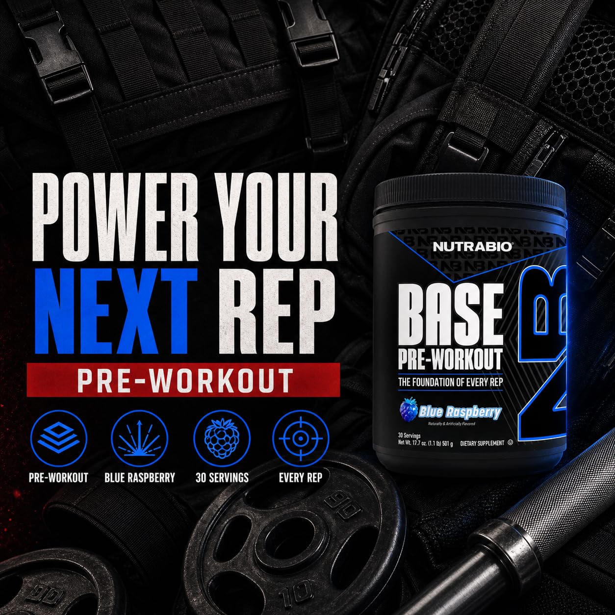 NutraBio Base Pre-Workout Powder 200mg Caffeine, Sustained Energy, Focus, Endurance, Pump, Sugar Free, Clean Preworkout for Men and Women - Beta Alanine, L-Tyrosine, 30 Servings - Blue Raspberry — Amazon image 6