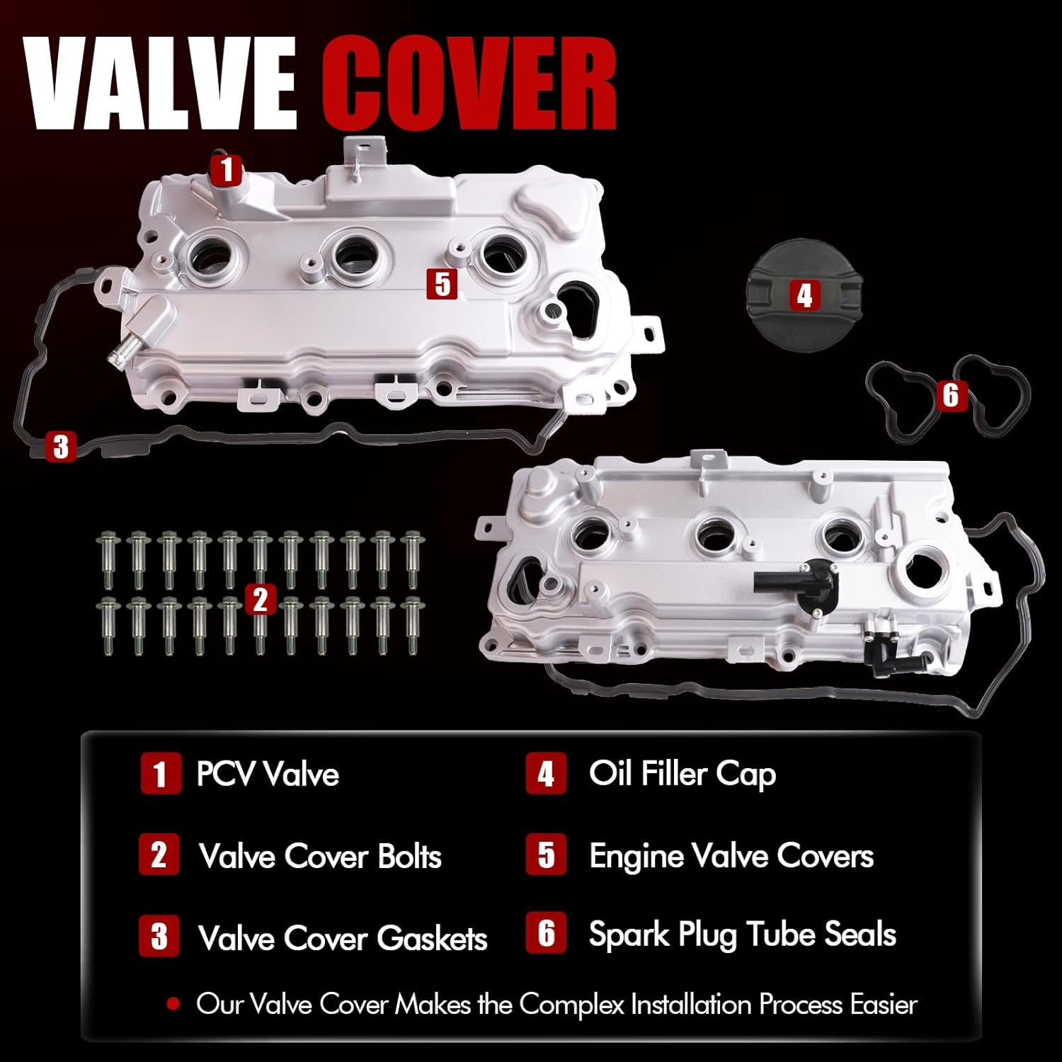 MITZONE Aluminum Valve Cover Set Left and Right Compatible with Infiniti JX35 QX60 for Nissan Pathfinder Altima Murano 3.5L V6 2007-2015 White 13264JN01A 13264JN11B