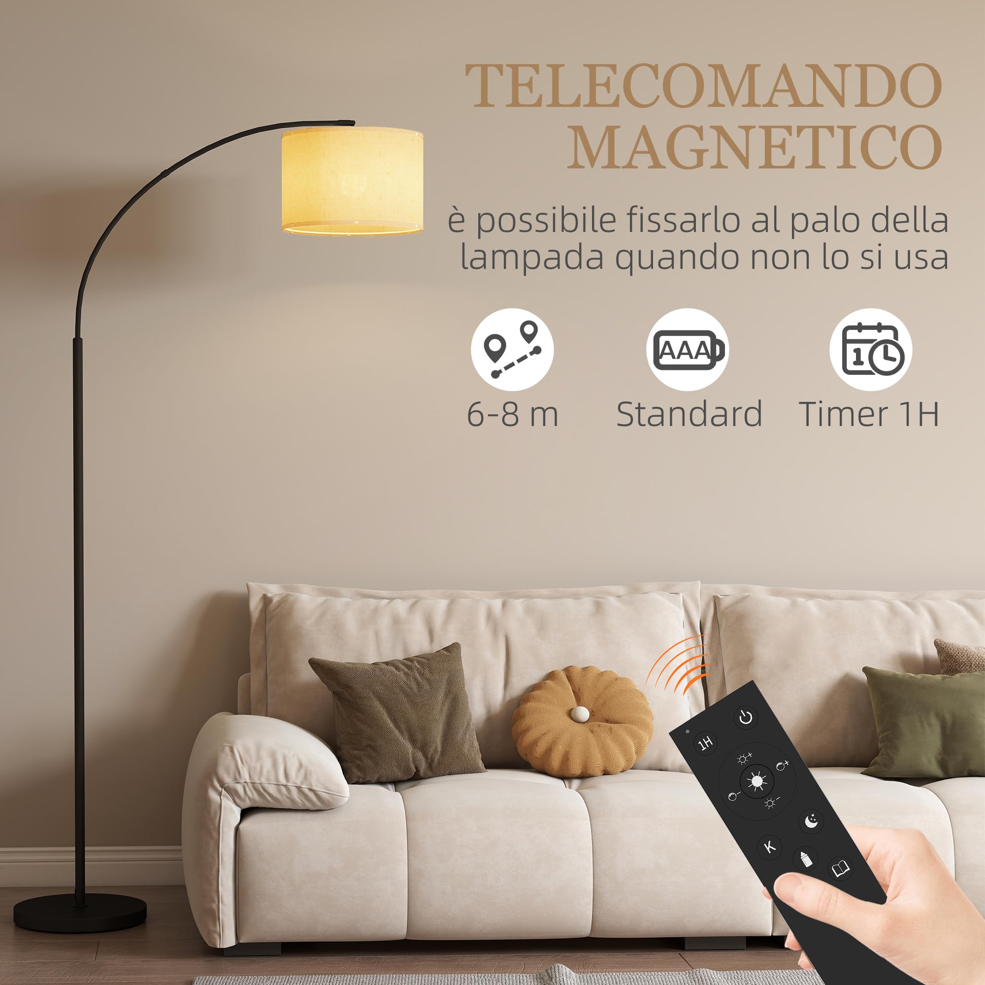 HOMCOM Lampada da Terra a LED Dimmerabile con Telecomando, Piantana Lampada con Luce Regolabile su 11 Colori di Temperatura e 11 Luminosità, Timer 60 Minuti, Paralume Girevole e Inclinabile, Nero
