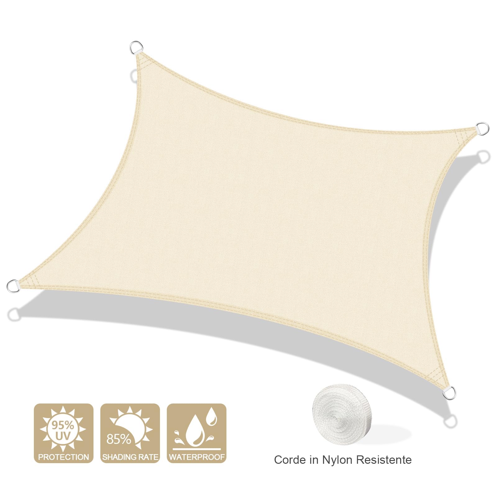 Vela Ombreggiante UV 95% Impermeabile Esterno Giardino Varie Misure e Colori - Foto 21 di 79