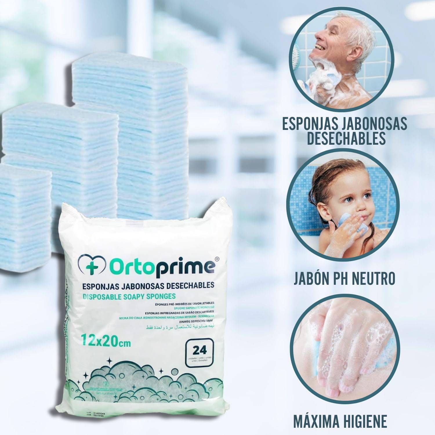 OrtoPrime 240 Esponjas Jabonosas Desechables Hipoalergénicas Suaves - Toallitas Jabonosas para Bebes Niños y Adultos