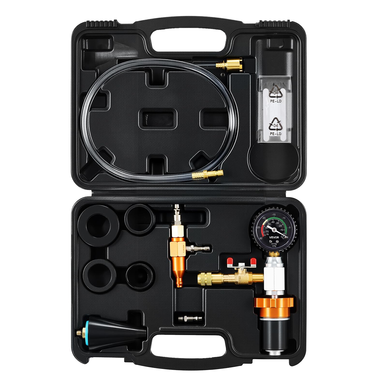VEVOR Kit de Recharge de Liquide de Refroidissement avec Coffret, Outil de Remplissage du Système de Refroidissement Automobile avec Manomètre, Compatible avec la Plupart des Voitures, Camionnettes